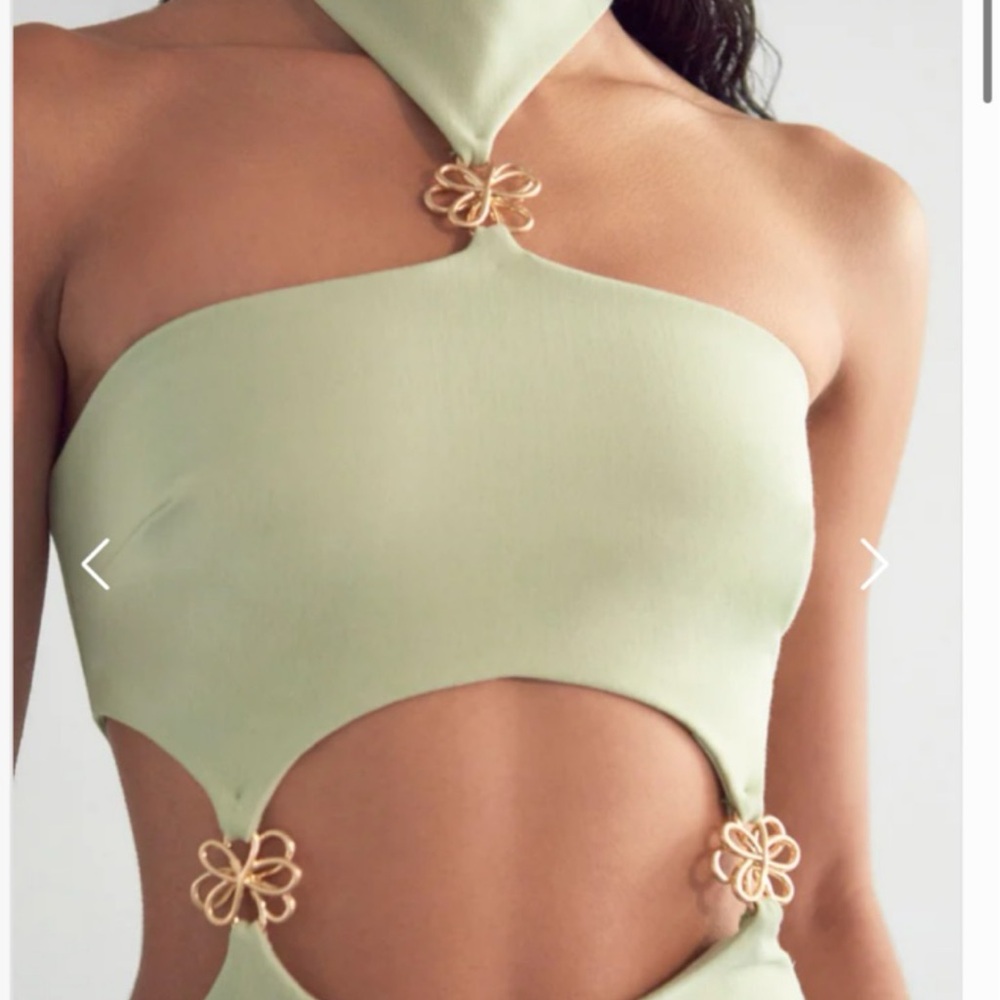 Cult Gaia Olivia Gown in Jade - Halter Cutout Midi Dress - Picture 3 of 5